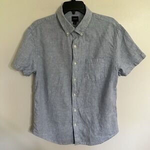 J. Crew Slim Shirt Linen/Cotton Blue Button Down Mens Size Large Short Sleeve